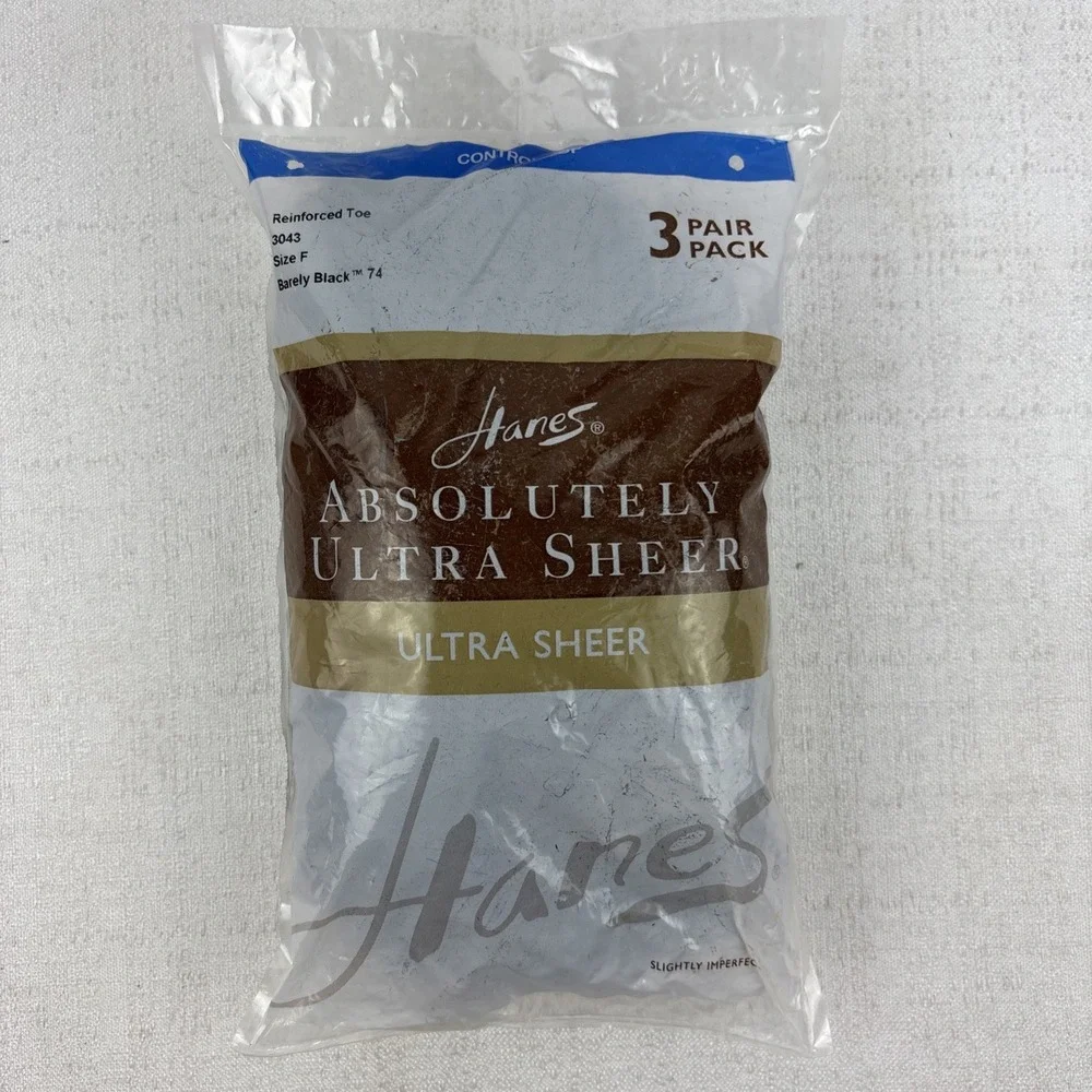 Hanes Absolutely Ultra Sheer Control Top RT 3043 Size F Barely Black 74 3 Pack